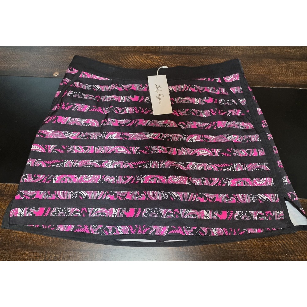 Lady Hagen Paris Skort Golf Skirt Tennis Pink Berry Black Striped Paisley 14 NEW